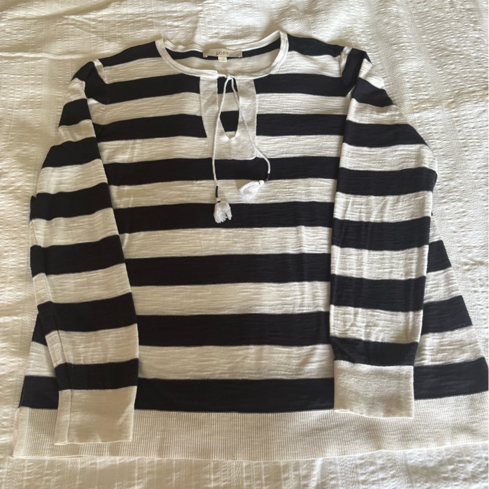 LOFT Blue and White Striped Sweater